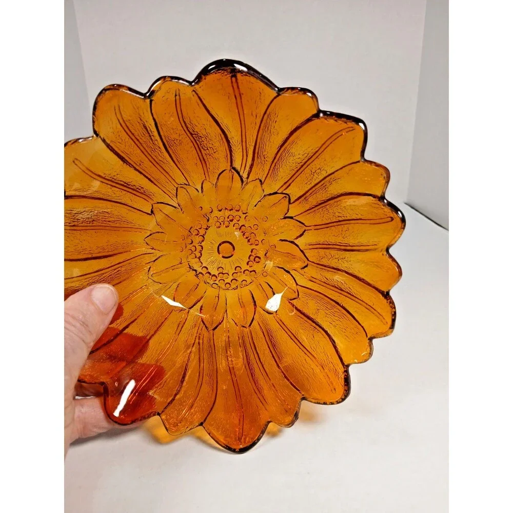 Vintage Indiana Amber Glass Sunflower Bowl Candy Dish